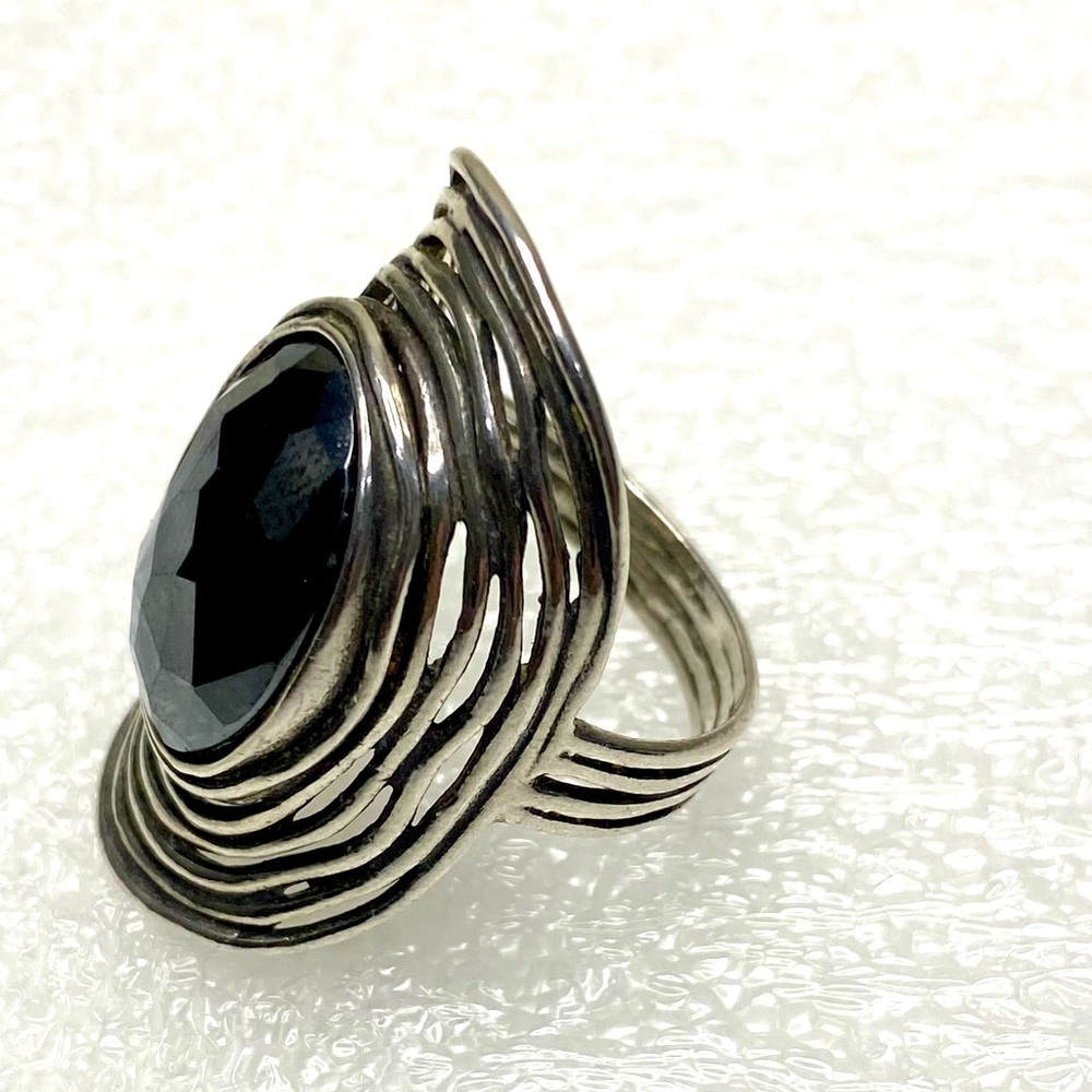 OR PAZ Elongated Sterling Silver Faceted Hematite Ring Israel